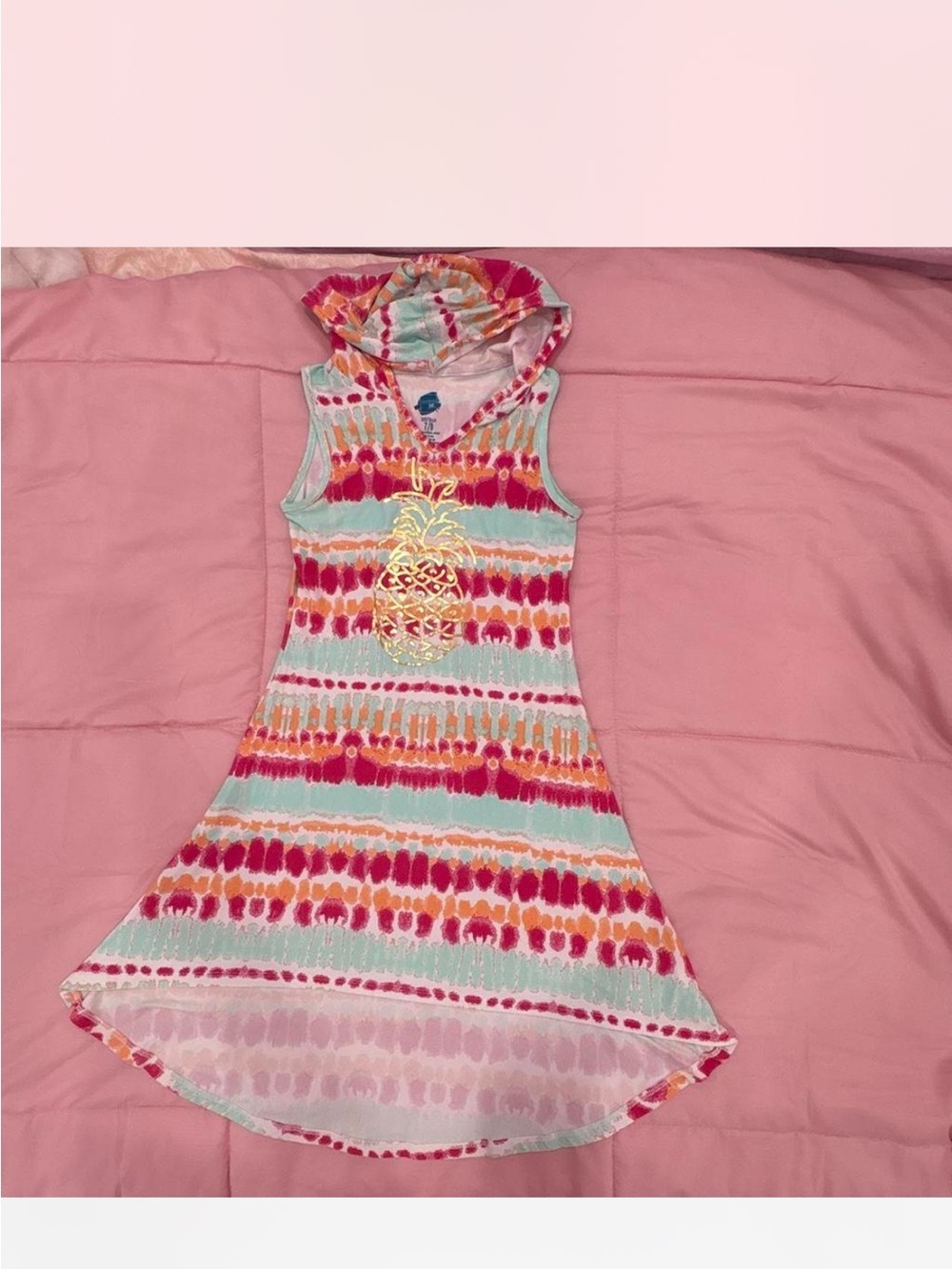 Girls' Tie-Dye Hooded Pineapple Dress - Pink & Mint